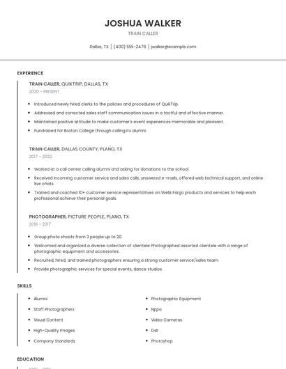 Train Caller Resume
