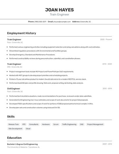 Train Engineer Resume