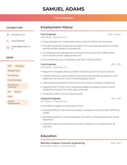 Train Engineer Resume