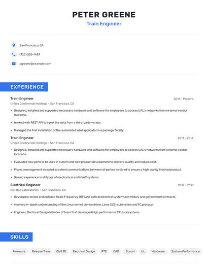 Train Engineer Resume