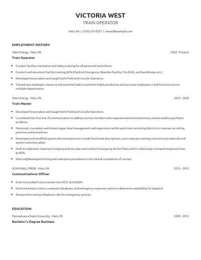 Train Operator Resume