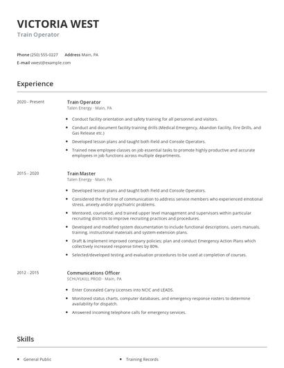 Train Operator Resume
