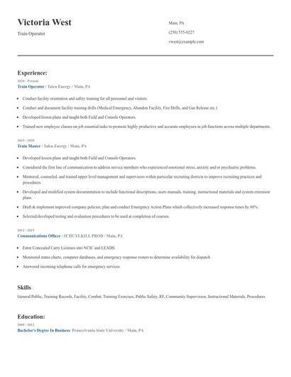 Train Operator Resume