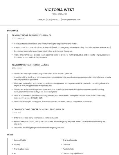 Train Operator Resume