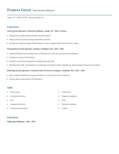 Train System Operator Resume
