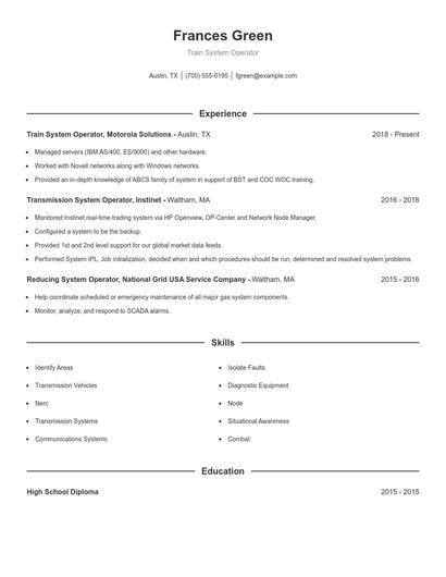 Train System Operator Resume