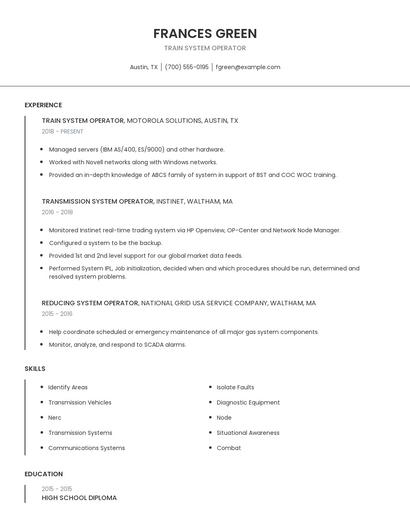 Train System Operator Resume