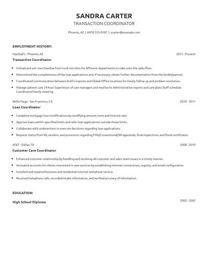 Transaction Coordinator Resume