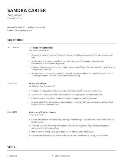 Transaction Coordinator Resume