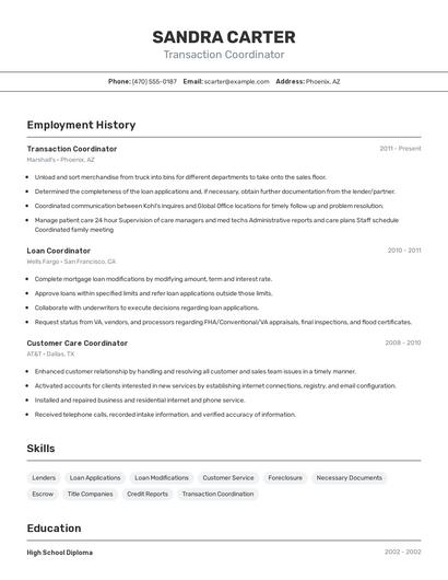 Transaction Coordinator Resume