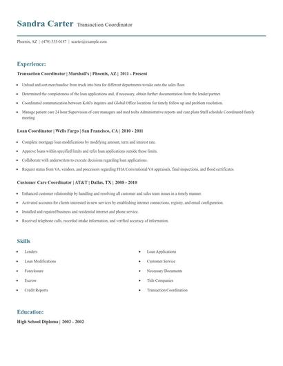 Transaction Coordinator Resume