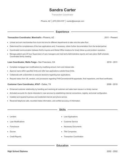 Transaction Coordinator Resume