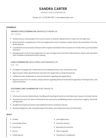 Transaction Coordinator Resume