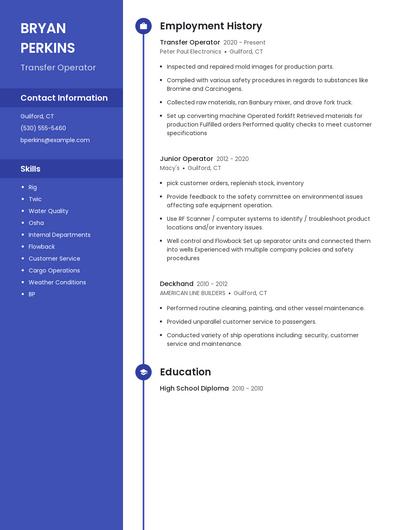 Transfer Operator Resume