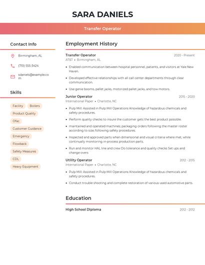 Transfer Operator Resume