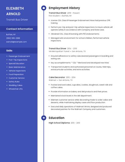 Transit Bus Driver Resume