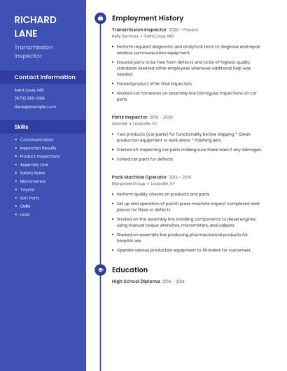 Transmission Inspector Resume
