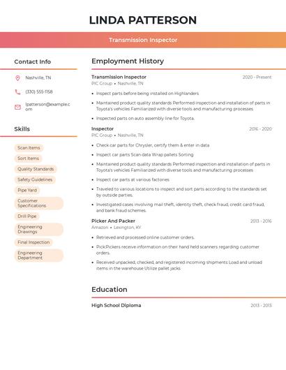 Transmission Inspector Resume