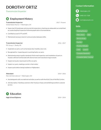 Transmission Inspector Resume