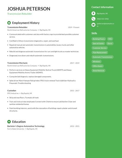 Transmission Rebuilder Resume