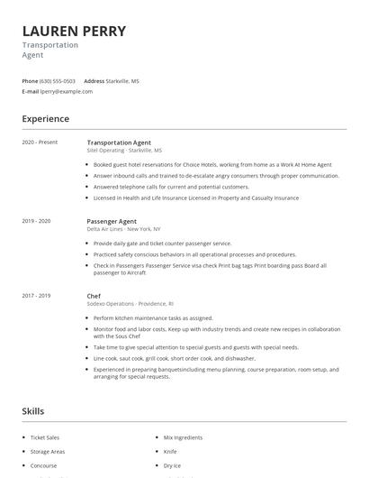 Transportation Agent Resume
