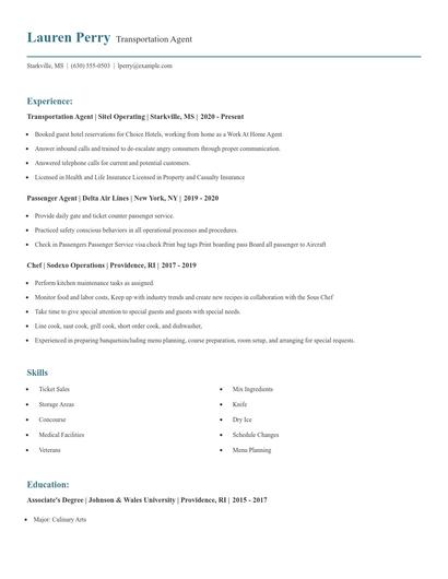 Transportation Agent Resume