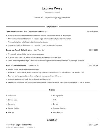Transportation Agent Resume
