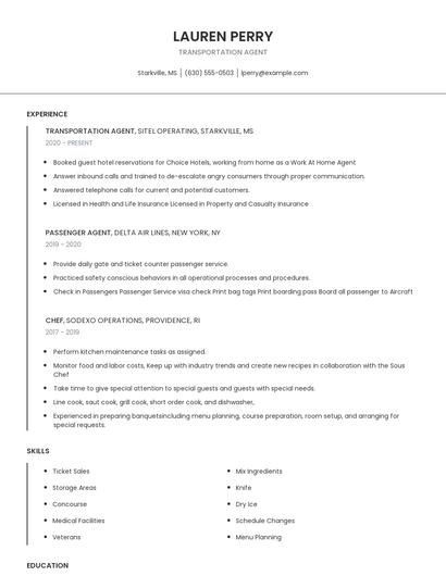 Transportation Agent Resume