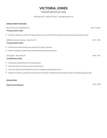 Transportation Aide Resume