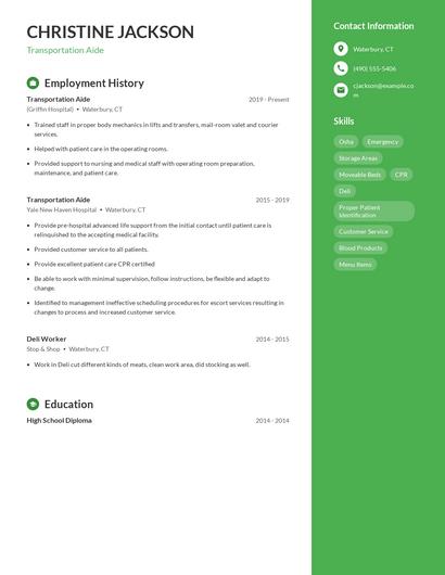 Transportation Aide Resume