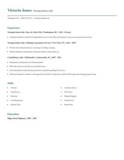 Transportation Aide Resume