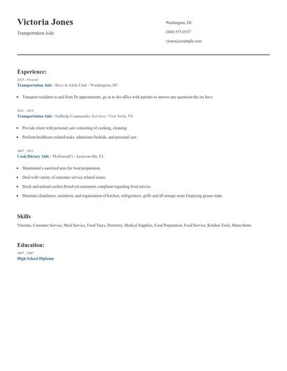Transportation Aide Resume
