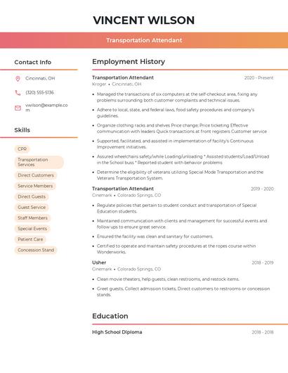 Transportation Attendant Resume