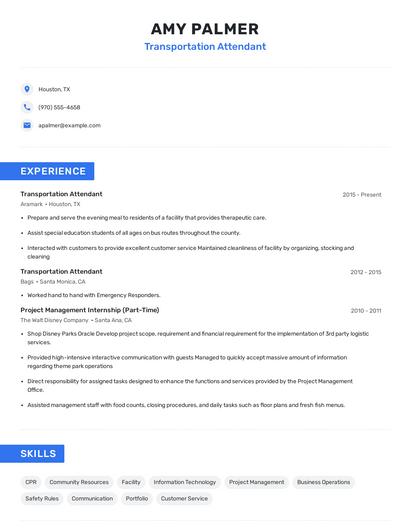Transportation Attendant Resume