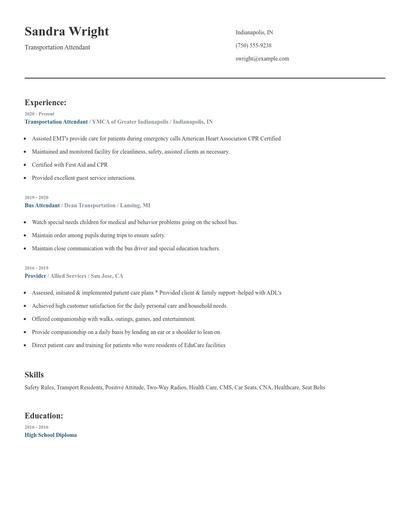 Transportation Attendant Resume