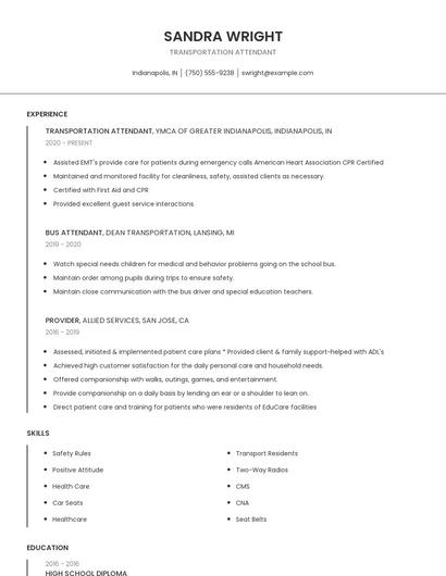Transportation Attendant Resume