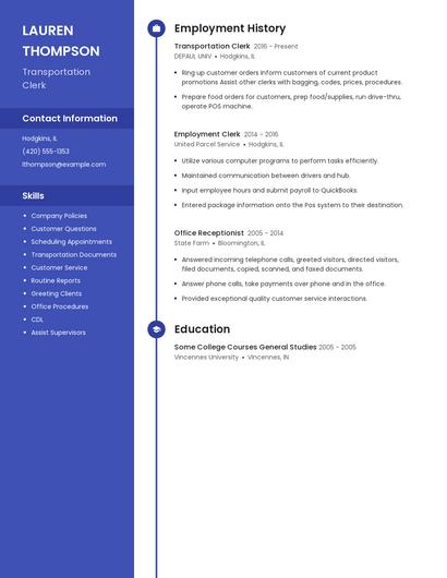 Transportation Clerk Resume