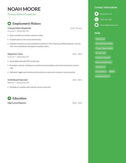 Transportation Dispatcher Resume
