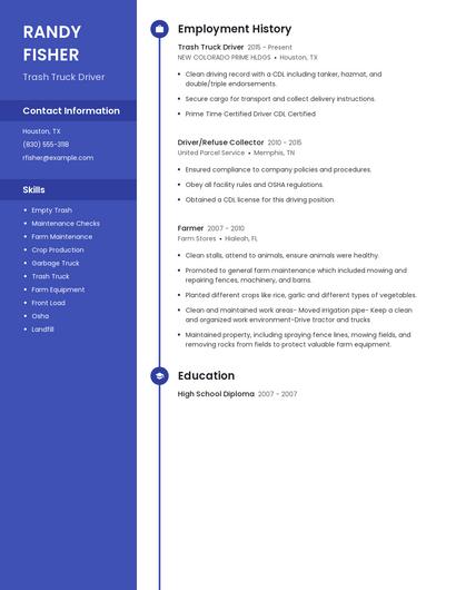 Trash Truck Driver Resume
