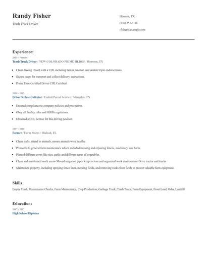 Trash Truck Driver Resume
