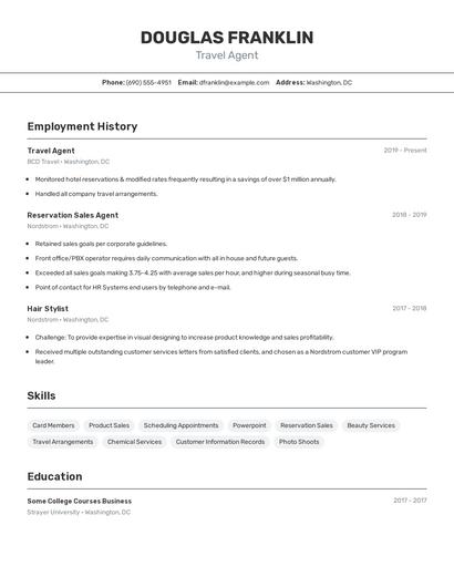 Travel Agent Resume