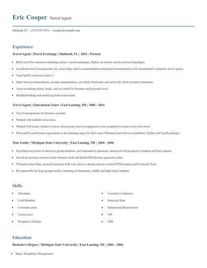 Travel Agent Resume