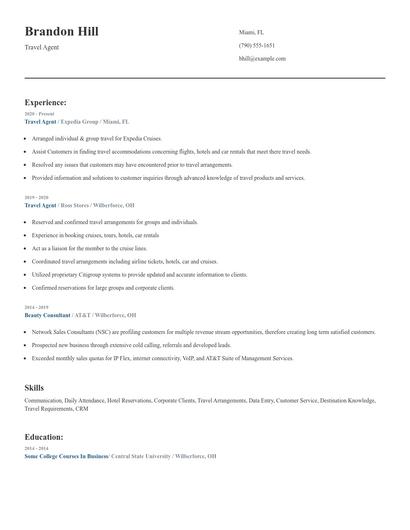 Travel Agent Resume
