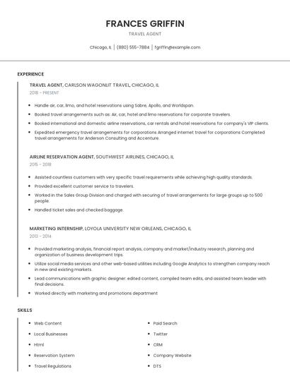 Travel Agent Resume