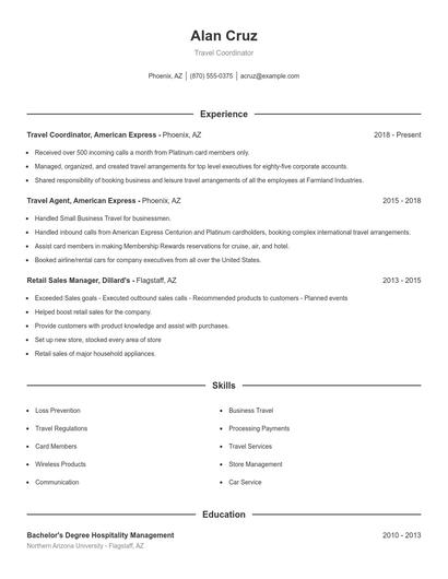 Travel Coordinator Resume