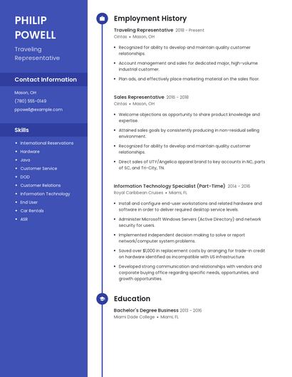 Traveling Representative Resume