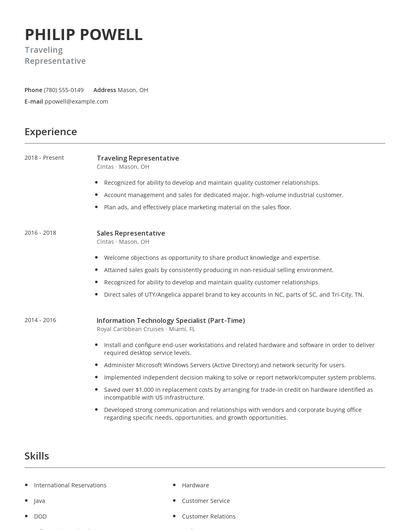 Traveling Representative Resume