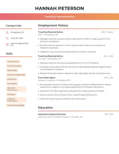 Traveling Representative Resume
