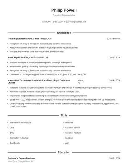 Traveling Representative Resume