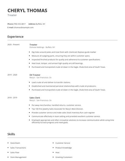 Treater Resume